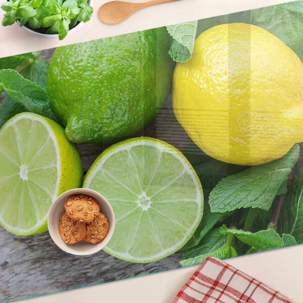 Planche à découper verre Citrons et citrons verts à la menthe