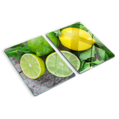 Planche à découper verre Citrons et citrons verts à la menthe