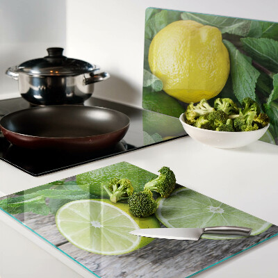 Planche à découper verre Citrons et citrons verts à la menthe