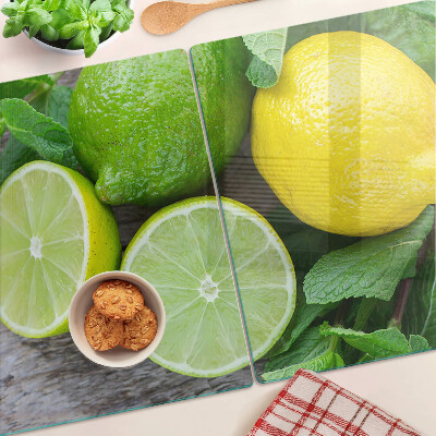 Planche à découper verre Citrons et citrons verts à la menthe