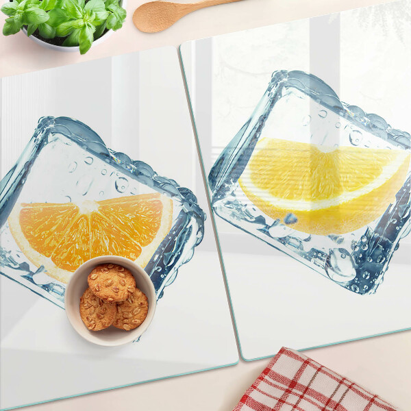 Planche à découper en verre Fruits dans la glace