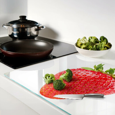Planche à découper en verre Fraise sur fond blanc