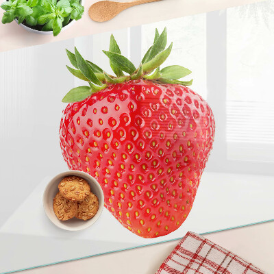 Planche à découper en verre Fraise sur fond blanc