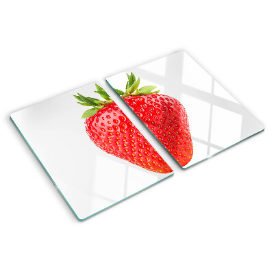 Planche à découper en verre Fraise sur fond blanc