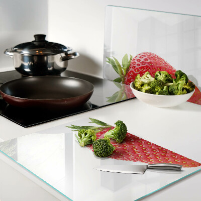 Planche à découper en verre Fraise sur fond blanc
