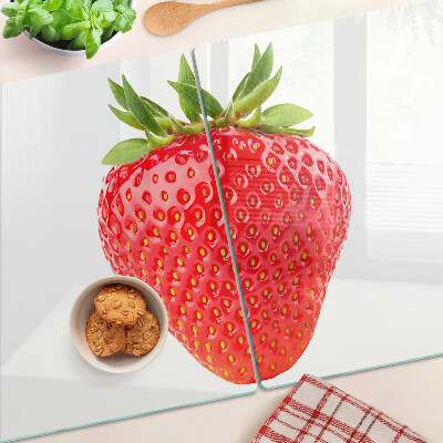Planche à découper en verre Fraise sur fond blanc