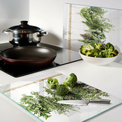Planche à découper en verre Herbes séchées sur une ficelle