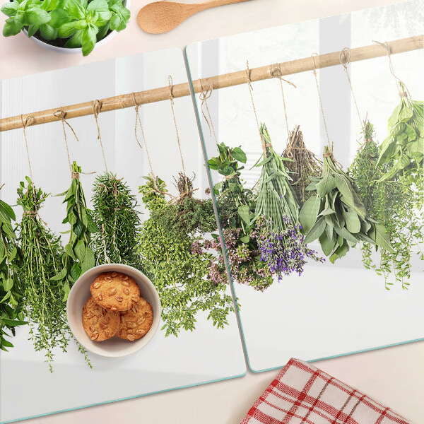 Planche à découper en verre Herbes séchées sur une ficelle