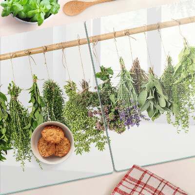 Planche à découper en verre Herbes séchées sur une ficelle