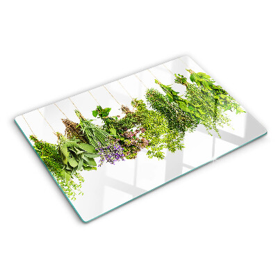 Planche à découper verre Herbes en pots suspendus