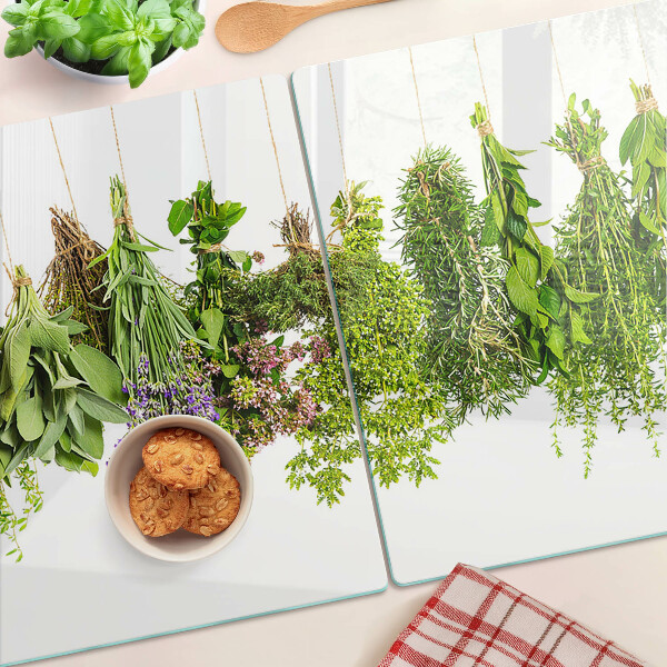 Planche à découper verre Herbes en pots suspendus