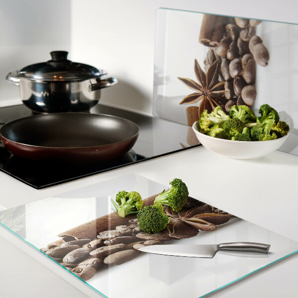 Planche à découper en verre Épices et grains de café