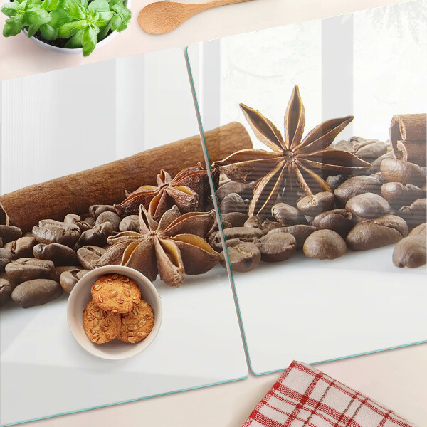 Planche à découper en verre Épices et grains de café