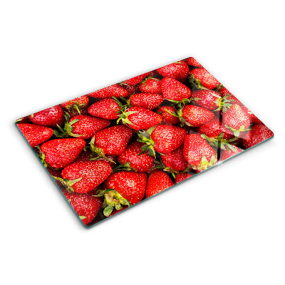 Planche à découper verre Fraises sur fond rouge
