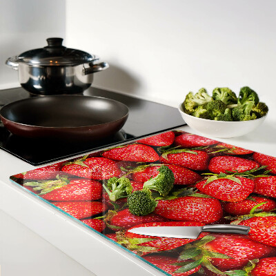 Planche à découper verre Fraises sur fond rouge