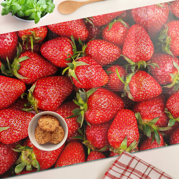 Planche à découper verre Fraises sur fond rouge