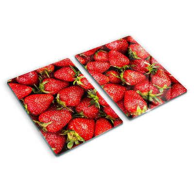 Planche à découper verre Fraises sur fond rouge