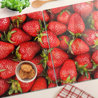 Planche à découper verre Fraises sur fond rouge