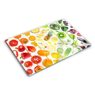 Planche à découper en verre Fruits et légumes aux couleurs de l'arc-en-ciel