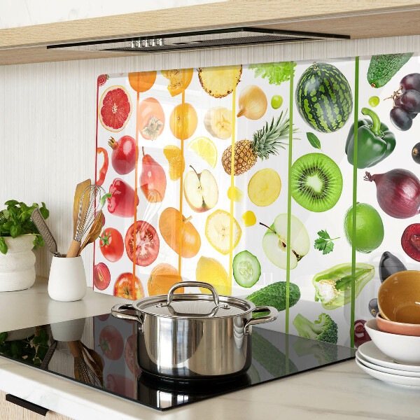 Planche à découper en verre Fruits et légumes aux couleurs de l'arc-en-ciel