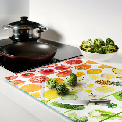 Planche à découper en verre Fruits et légumes aux couleurs de l'arc-en-ciel