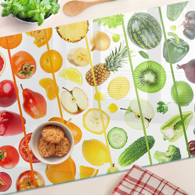 Planche à découper en verre Fruits et légumes aux couleurs de l'arc-en-ciel