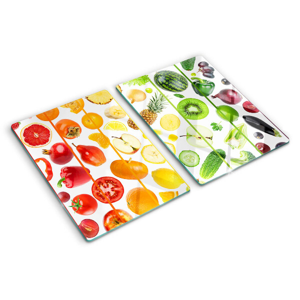 Planche à découper en verre Fruits et légumes aux couleurs de l'arc-en-ciel