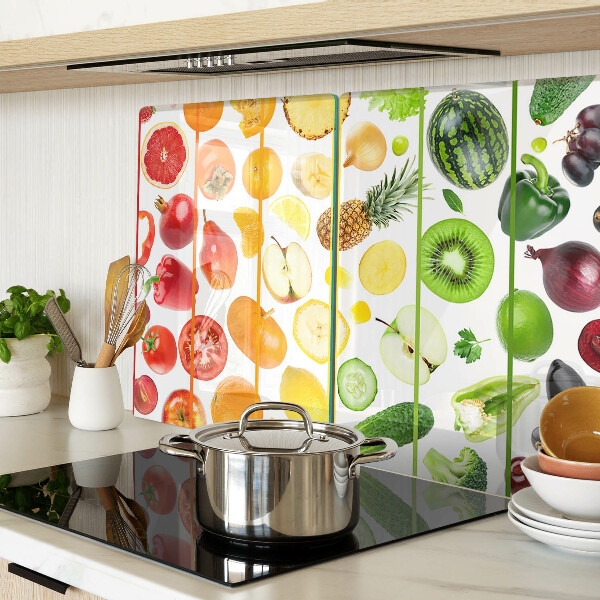 Planche à découper en verre Fruits et légumes aux couleurs de l'arc-en-ciel