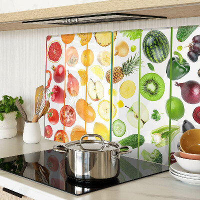 Planche à découper en verre Fruits et légumes aux couleurs de l'arc-en-ciel