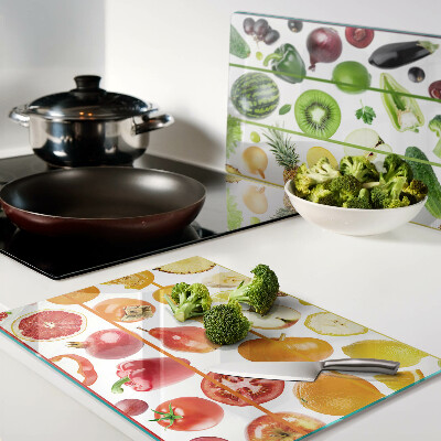 Planche à découper en verre Fruits et légumes aux couleurs de l'arc-en-ciel