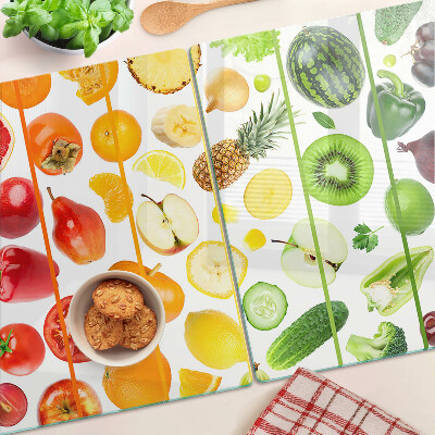 Planche à découper en verre Fruits et légumes aux couleurs de l'arc-en-ciel