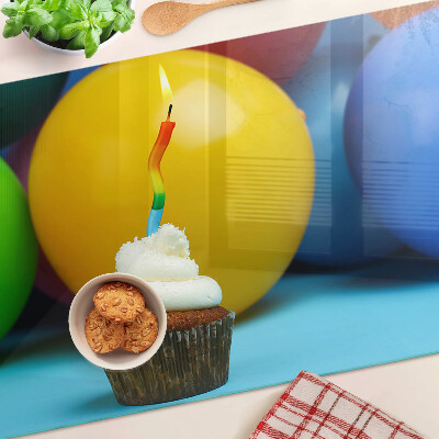 Planche à découper en verre Cupcake d'anniversaire avec des ballons