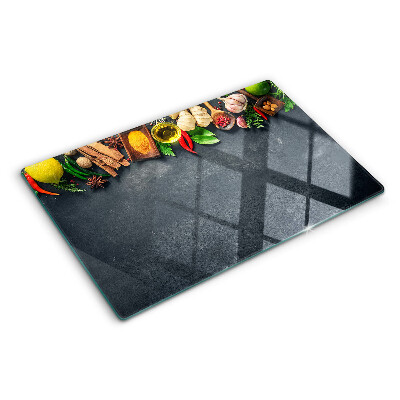 Planche à découper en verre Épices et ingrédients de cuisine