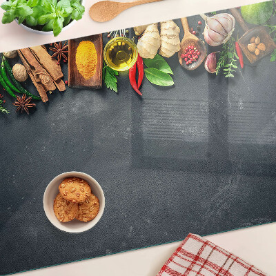Planche à découper en verre Épices et ingrédients de cuisine