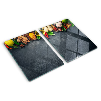 Planche à découper en verre Épices et ingrédients de cuisine