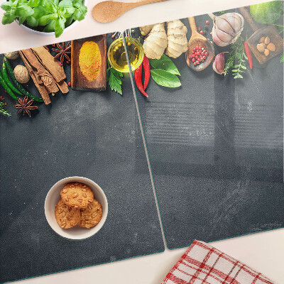 Planche à découper en verre Épices et ingrédients de cuisine