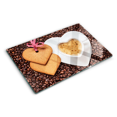 Planche à découper verre Café avec un cœur et des biscuits
