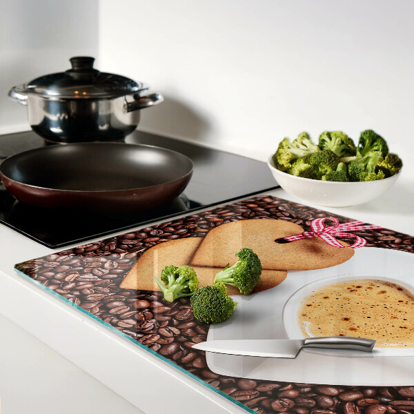 Planche à découper verre Café avec un cœur et des biscuits