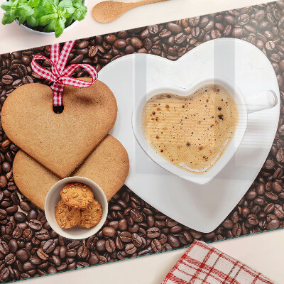 Planche à découper verre Café avec un cœur et des biscuits