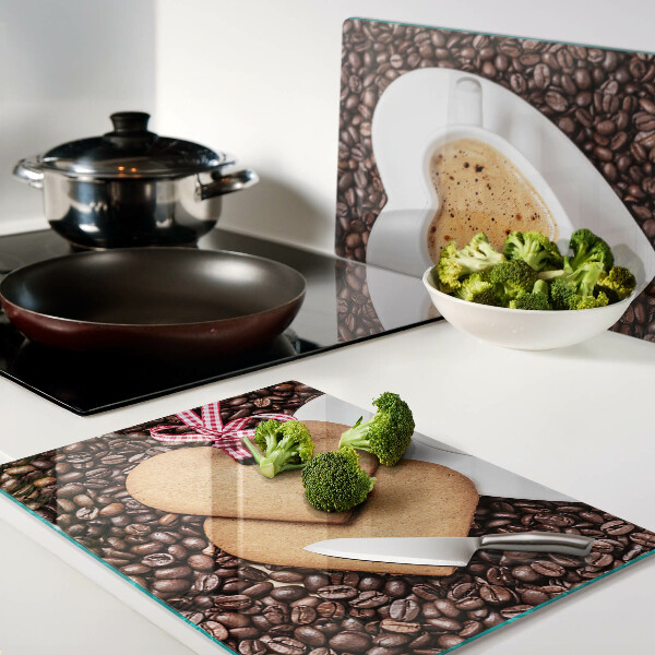 Planche à découper verre Café avec un cœur et des biscuits