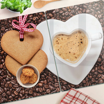 Planche à découper verre Café avec un cœur et des biscuits