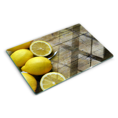 Planche à découper verre Citrons sur fond de bois