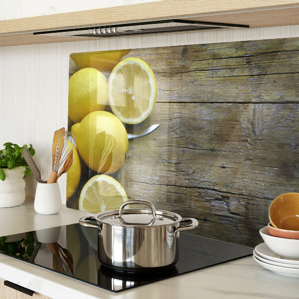 Planche à découper verre Citrons sur fond de bois