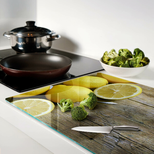 Planche à découper verre Citrons sur fond de bois