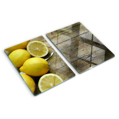 Planche à découper verre Citrons sur fond de bois