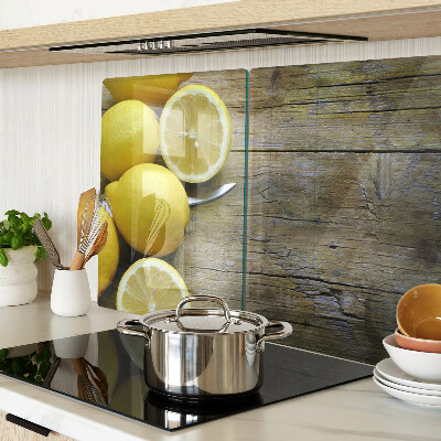 Planche à découper verre Citrons sur fond de bois