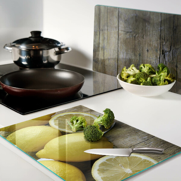Planche à découper verre Citrons sur fond de bois