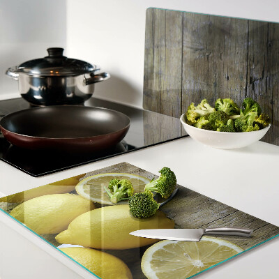 Planche à découper verre Citrons sur fond de bois