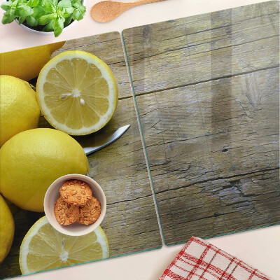 Planche à découper verre Citrons sur fond de bois