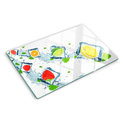 Planche à découper en verre Motif de fruits avec des tranches colorées